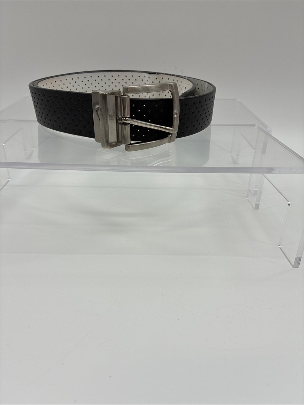 Nike Black Perforated Leather Belt with Silver Buckle